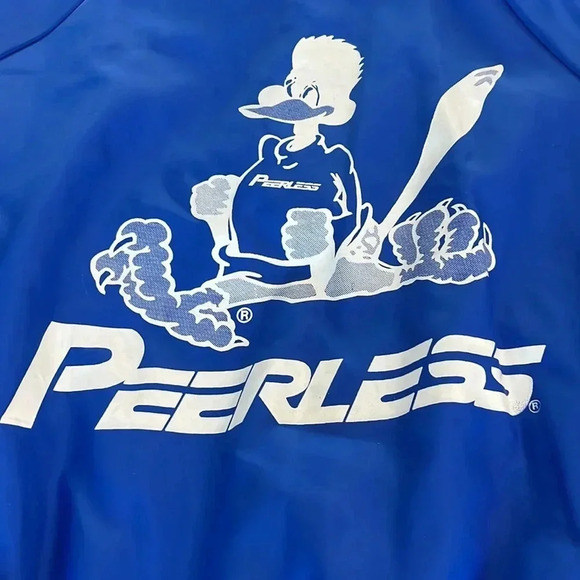 Vintage Nylon Bomber Varsity Jacket Roadrunner Peerless Retro Blue M USA - Picture 9 of 12